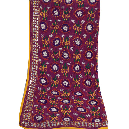 Sanskriti New Pink Phulkari Dupatta/Stole Pure Georgette Silk Hand Embroidered