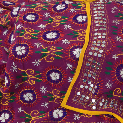 Sanskriti New Pink Phulkari Dupatta/Stole Pure Georgette Silk Hand Embroidered