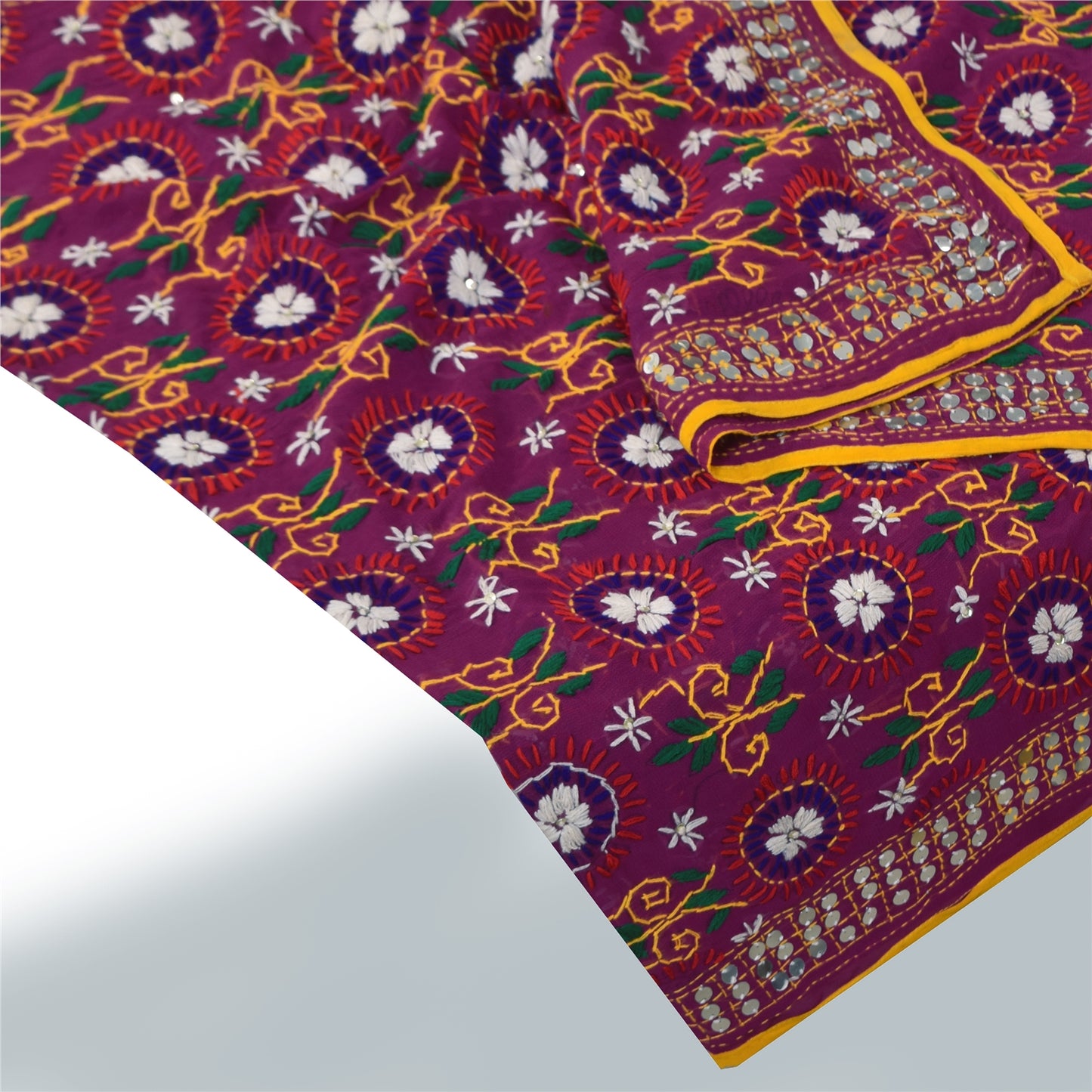 Sanskriti New Pink Phulkari Dupatta/Stole Pure Georgette Silk Hand Embroidered
