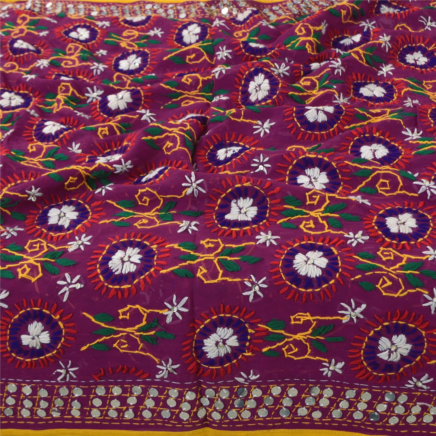 Sanskriti New Pink Phulkari Dupatta/Stole Pure Georgette Silk Hand Embroidered