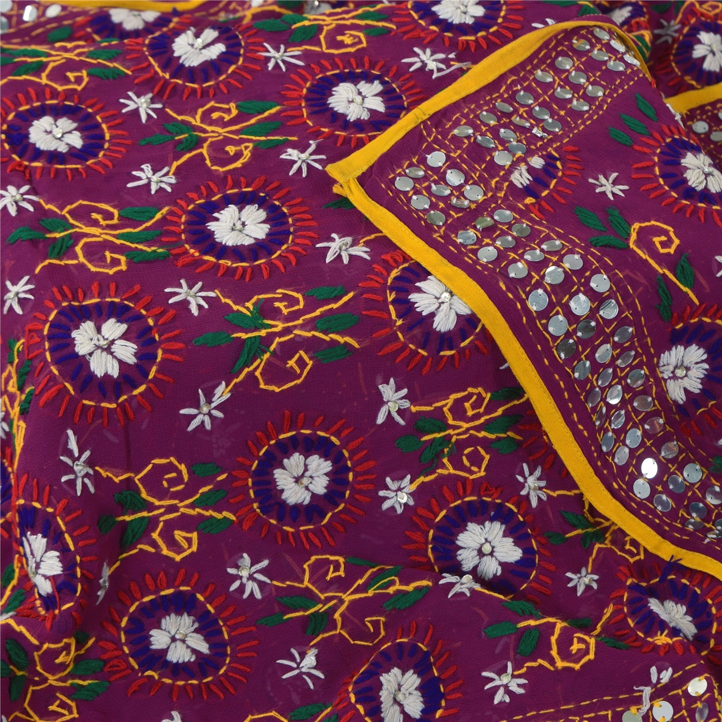 Sanskriti New Pink Phulkari Dupatta/Stole Pure Georgette Silk Hand Embroidered