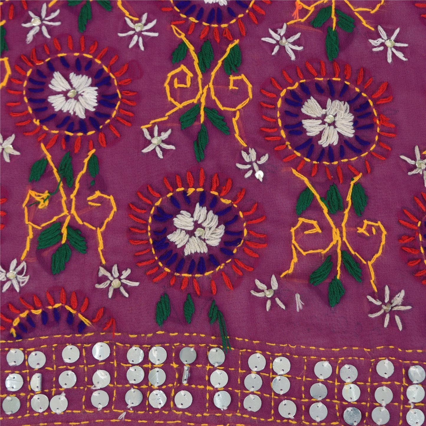 Sanskriti New Pink Phulkari Dupatta/Stole Pure Georgette Silk Hand Embroidered