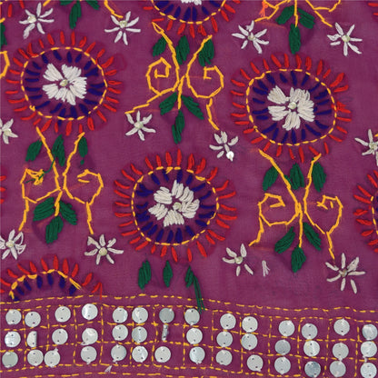 Sanskriti New Pink Phulkari Dupatta/Stole Pure Georgette Silk Hand Embroidered