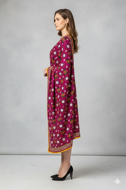 Sanskriti New Pink Phulkari Dupatta/Stole Pure Georgette Silk Hand Embroidered