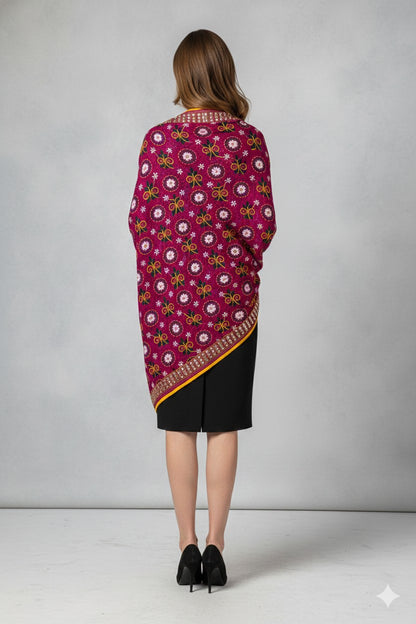 Sanskriti New Pink Phulkari Dupatta/Stole Pure Georgette Silk Hand Embroidered