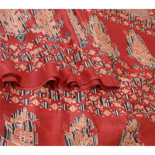 Sanskriti Vintage Red Saree 100% Pure Silk Printed Paisley Sari Craft Sustainable Fabric