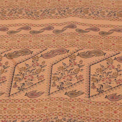 Sanskriti Vintage Art Silk Sarees Peach Printed Sari Craft 5 Yard Paisley Fabric