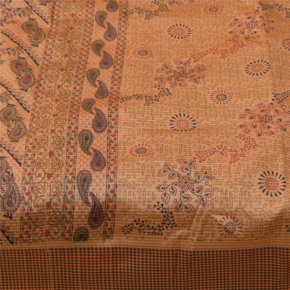 Sanskriti Vintage Art Silk Sarees Peach Printed Sari Craft 5 Yard Paisley Fabric