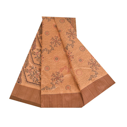 Sanskriti Vintage Art Silk Sarees Peach Printed Sari Craft 5 Yard Paisley Fabric