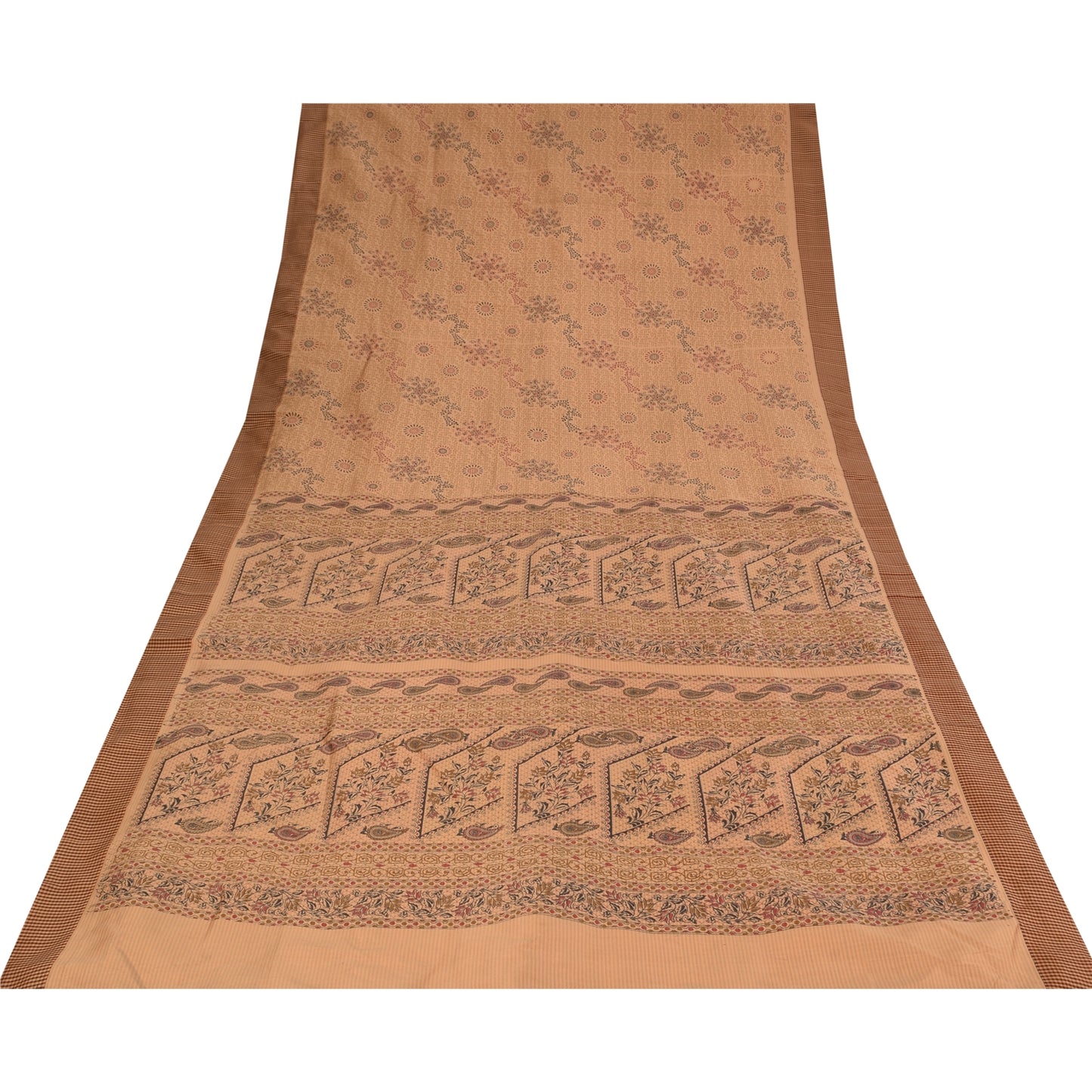 Sanskriti Vintage Art Silk Sarees Peach Printed Sari Craft 5 Yard Paisley Fabric