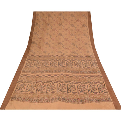 Sanskriti Vintage Art Silk Sarees Peach Printed Sari Craft 5 Yard Paisley Fabric