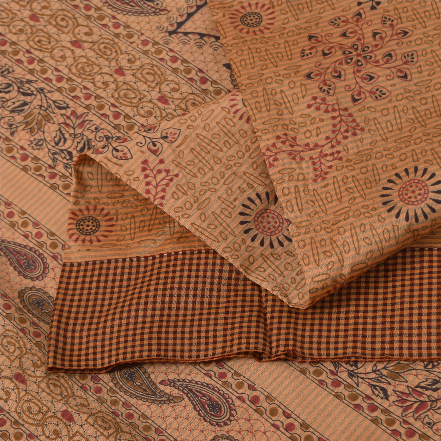 Sanskriti Vintage Art Silk Sarees Peach Printed Sari Craft 5 Yard Paisley Fabric