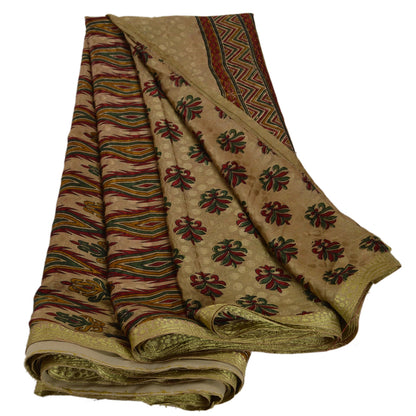 Sanskriti Vintage Art Silk Sarees Cream Printed Sari Craft Zari Border Sustainable Fabric