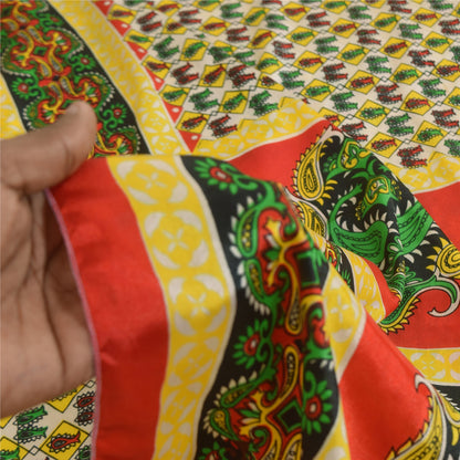 Sanskriti Vintage Paisley Printed Sarees Satin Silk Craft Fabric White Sari