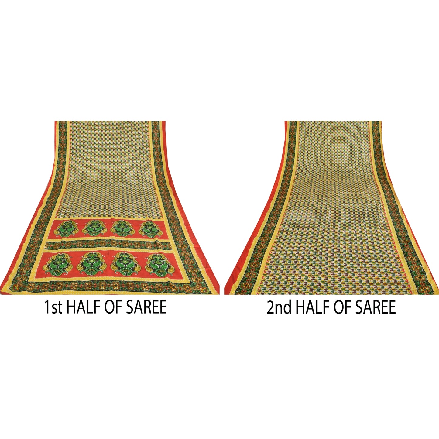 Sanskriti Vintage Paisley Printed Sarees Satin Silk Craft Fabric White Sari