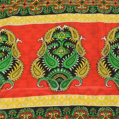 Sanskriti Vintage Paisley Printed Sarees Satin Silk Craft Fabric White Sari