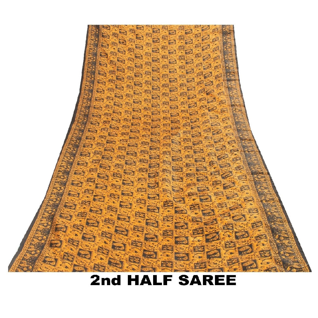 Sanskriti Vintage Yellow & Black Art Silk Sarees Peacock Human Printed 5+YD Sari