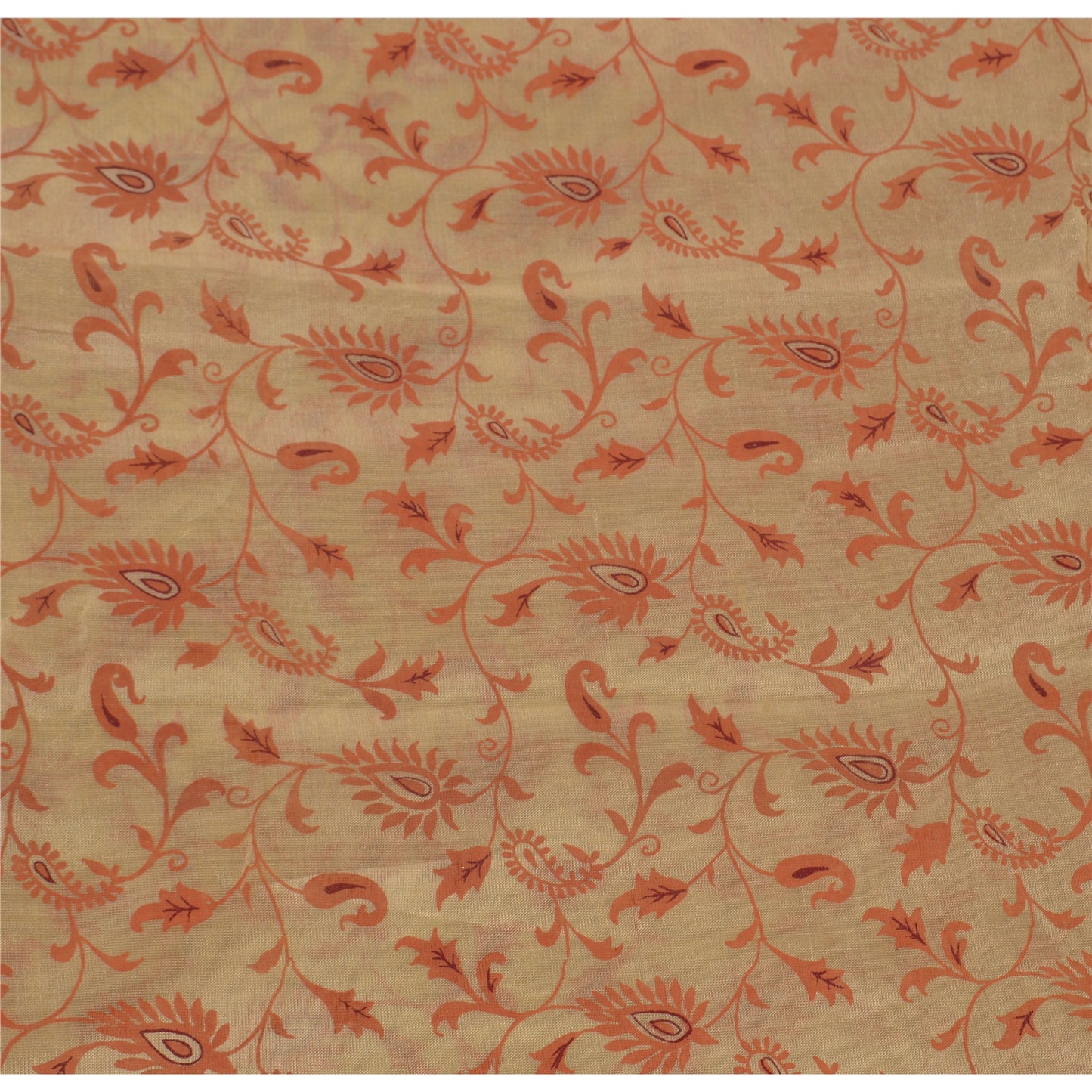 Sanskriti Vintage Art Silk Sarees Cream Printed Sari Craft Zari Border Fabric