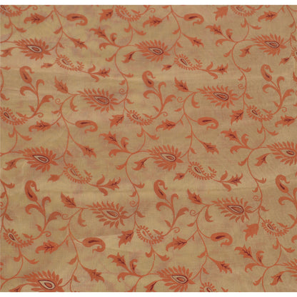 Sanskriti Vintage Art Silk Sarees Cream Printed Sari Craft Zari Border Fabric