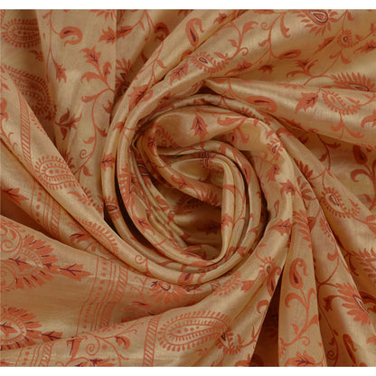 Sanskriti Vintage Art Silk Sarees Cream Printed Sari Craft Zari Border Fabric