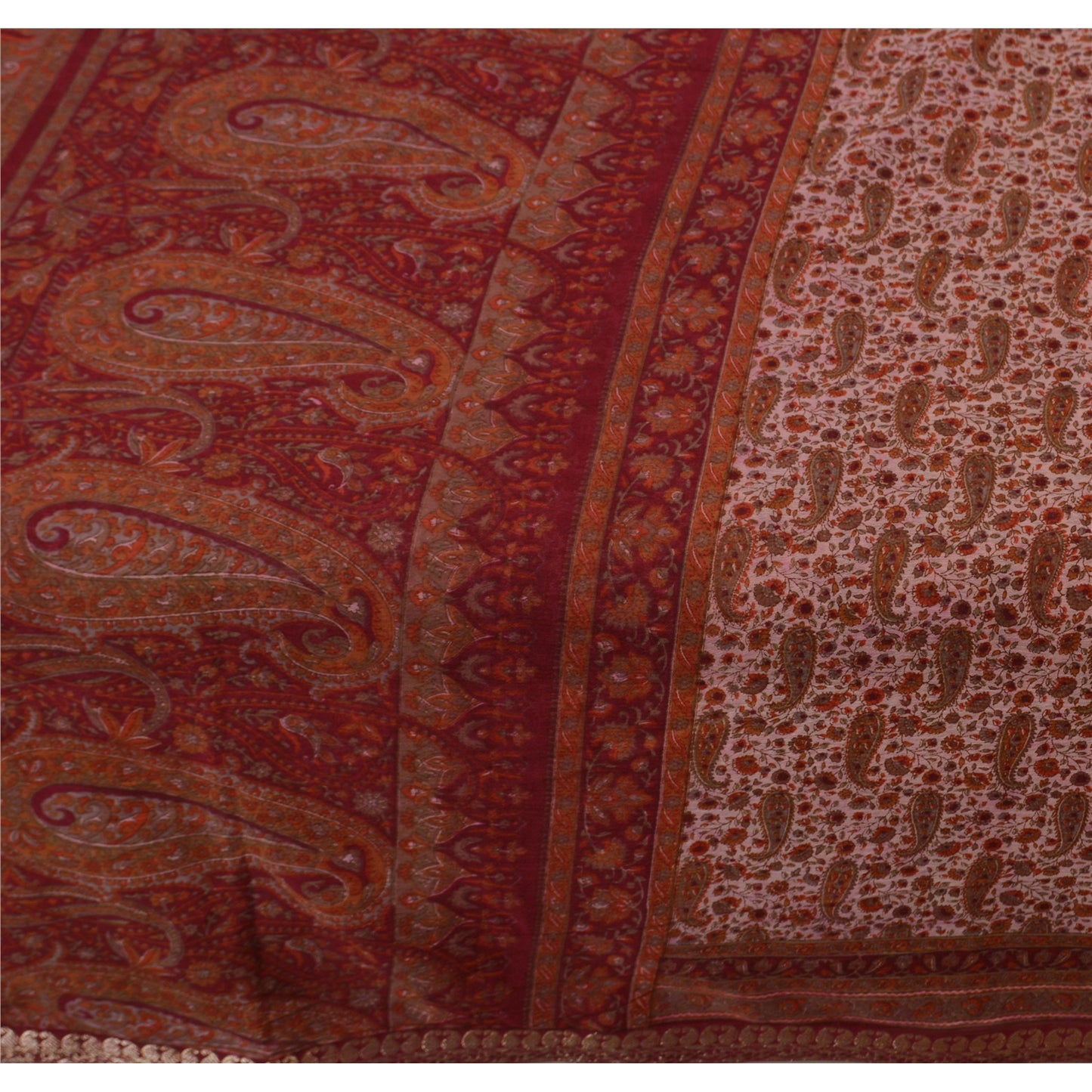 Sanskriti Vintage Printed Sarees Art Silk Craft Fabric Pink Zari Border Sari