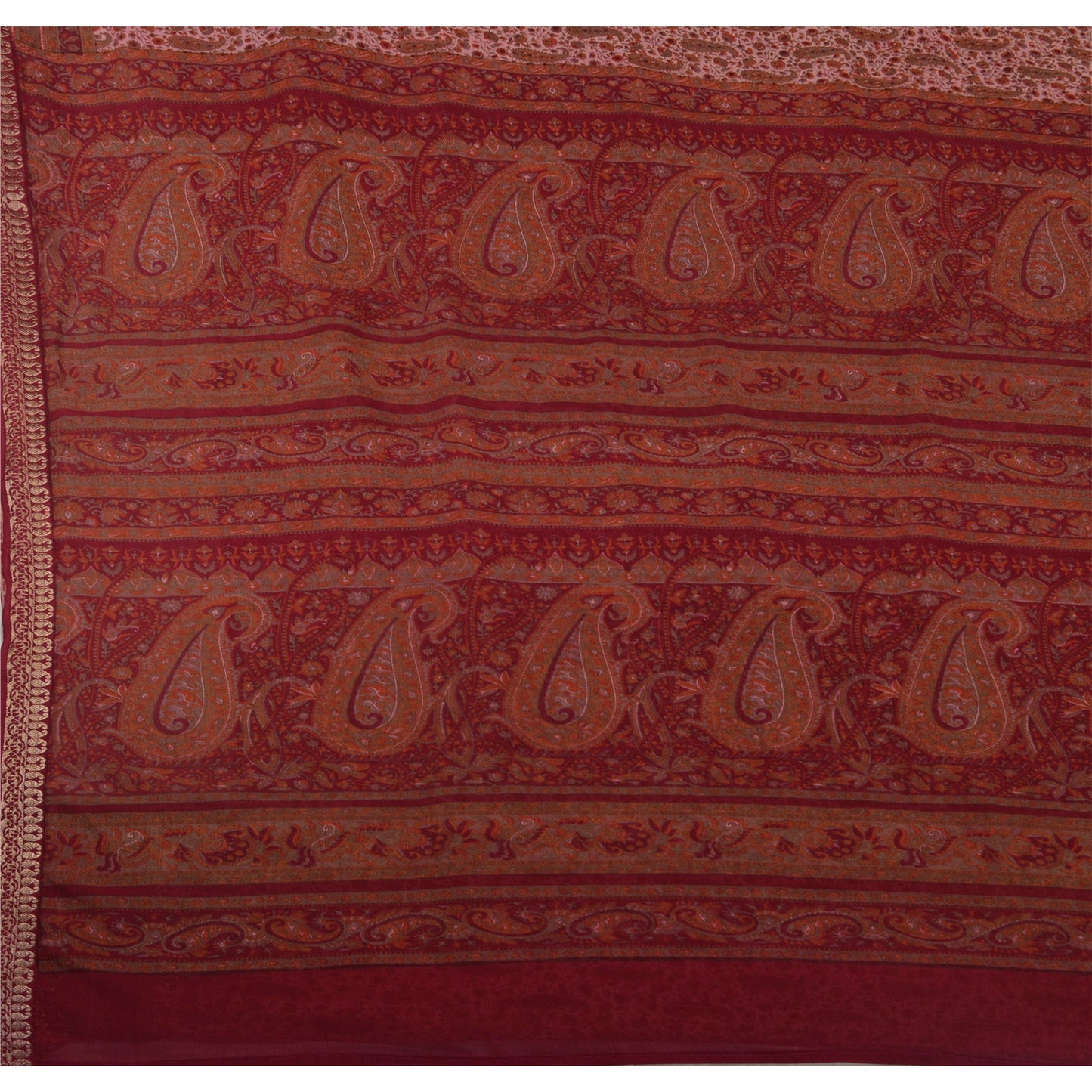 Sanskriti Vintage Printed Sarees Art Silk Craft Fabric Pink Zari Border Sari