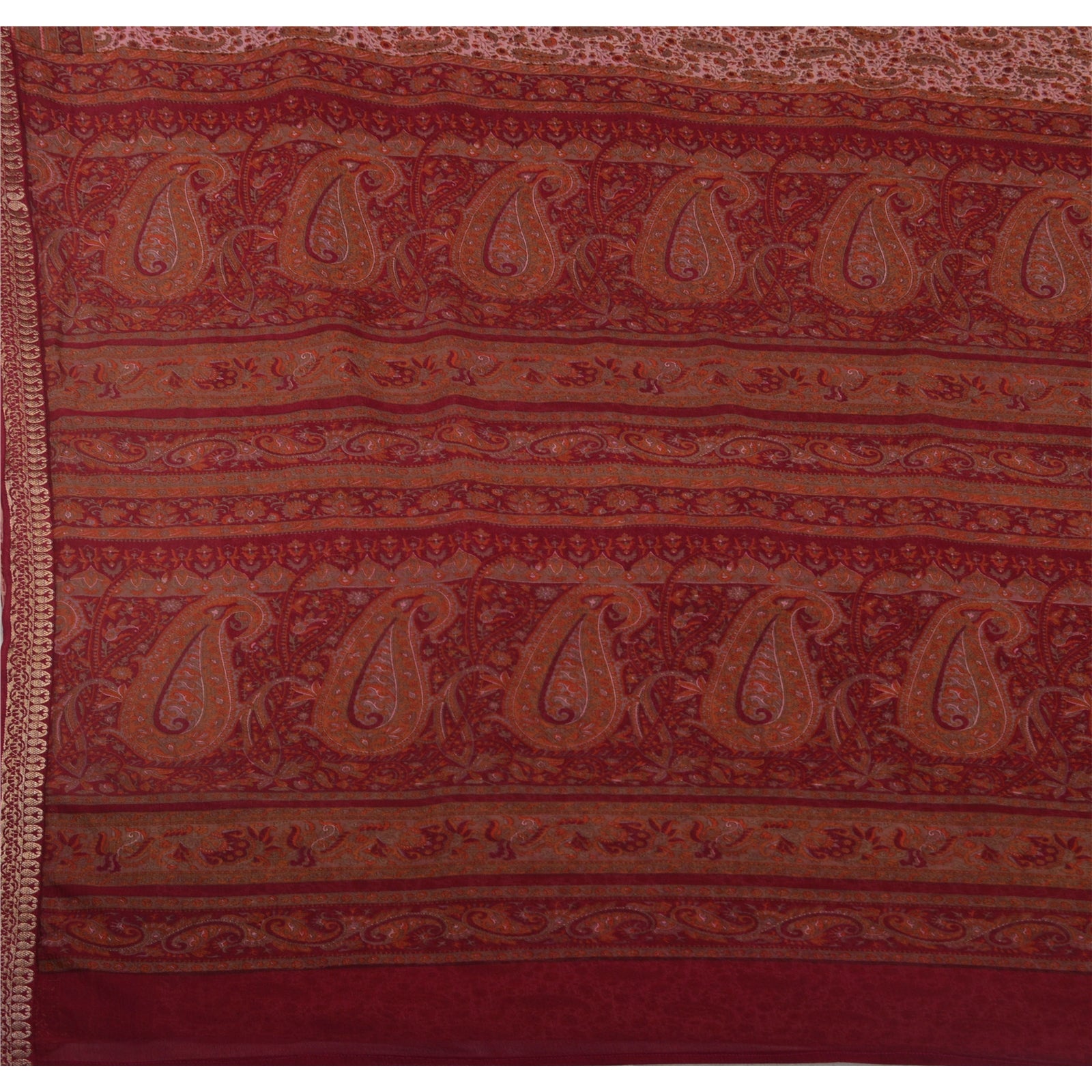 Sanskriti Vintage Saree Pink & Red Art Silk Saree Printed 5.5+Yard Craft Fabric Zari Border Sari Create-Dresses, Kaftans, Tops, Projects