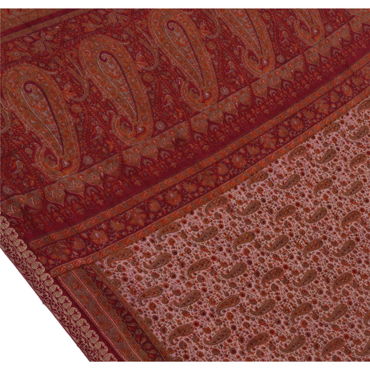 Sanskriti Vintage Printed Sarees Art Silk Craft Fabric Pink Zari Border Sari