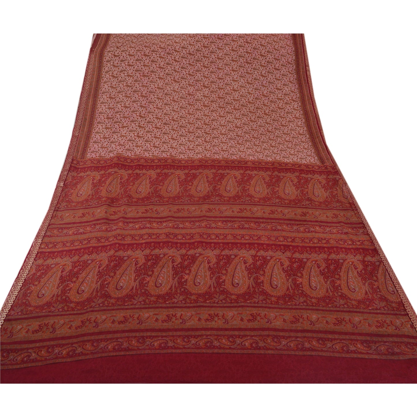 Sanskriti Vintage Printed Sarees Art Silk Craft Fabric Pink Zari Border Sari