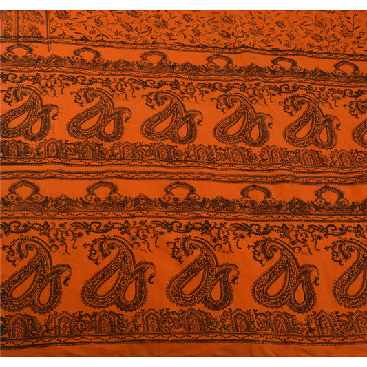 Sanskriti Vintage Art Silk Sarees Orange Painted Sari Craft 5 Yard Decor Fabric