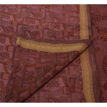 Sanskriti Vintage Indian Art Silk Sarees Pink Printed Sari Craft 5 Yard Fabric