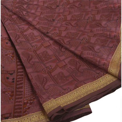 Sanskriti Vintage Indian Art Silk Sarees Pink Printed Sari Craft 5 Yard Fabric