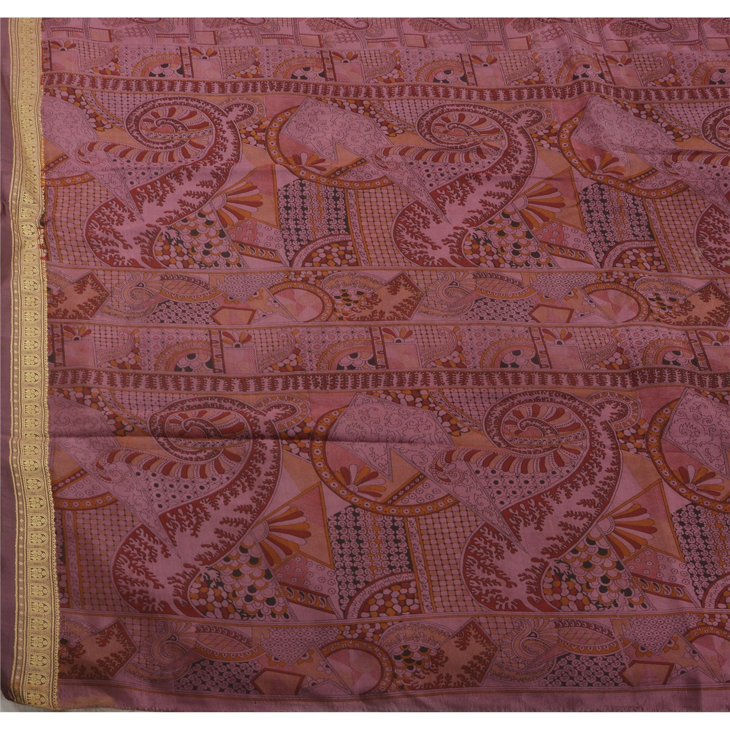 Sanskriti Vintage Indian Art Silk Sarees Pink Printed Sari Craft 5 Yard Fabric