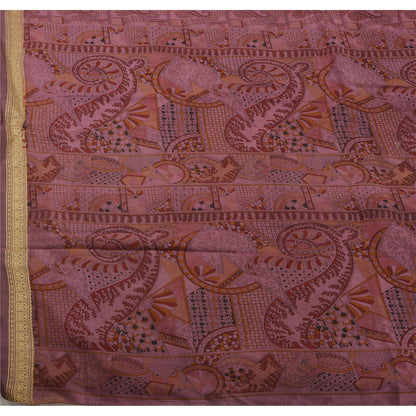 Sanskriti Vintage Indian Art Silk Sarees Pink Printed Sari Craft 5 Yard Fabric