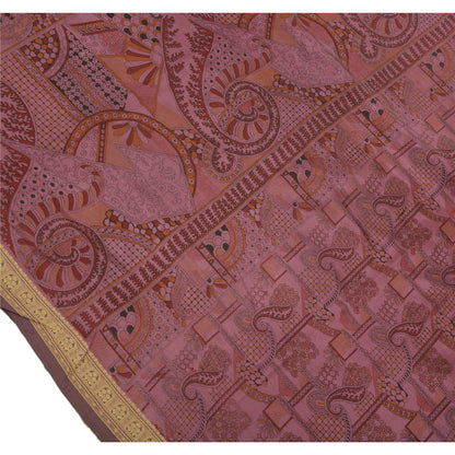 Sanskriti Vintage Indian Art Silk Sarees Pink Printed Sari Craft 5 Yard Fabric