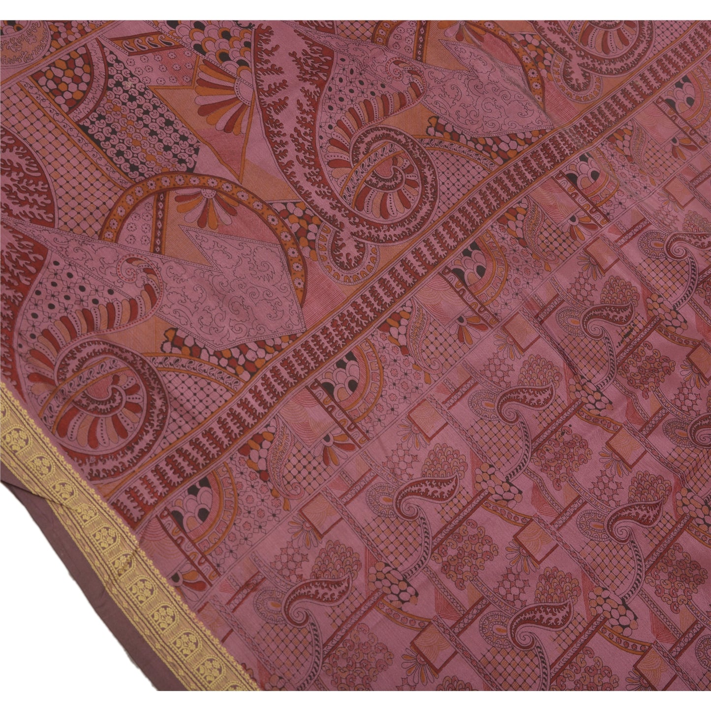 Sanskriti Vintage Indian Art Silk Sarees Pink Printed Sari Craft 5 Yard Fabric