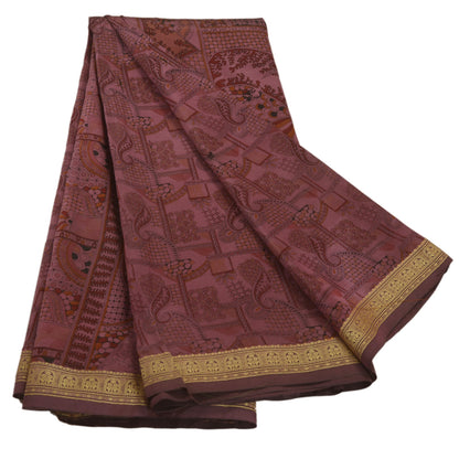 Sanskriti Vintage Indian Art Silk Sarees Pink Printed Sari Craft 5 Yard Fabric