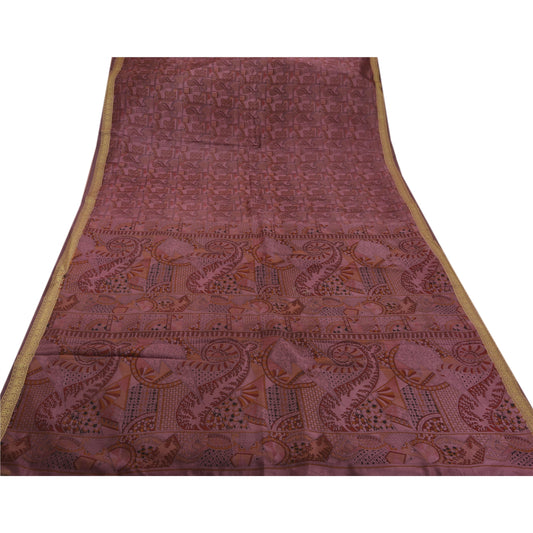 Sanskriti Vintage Indian Art Silk Sarees Pink Printed Sari Craft 5 Yard Fabric
