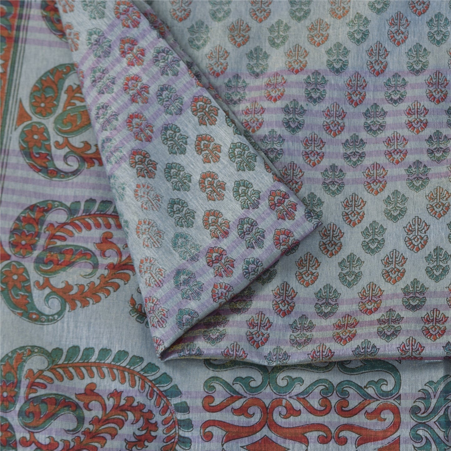 Sanskriti Vintage Art Silk Sarees Grey Painted Indian Sari Craft 5 Yard Fabric