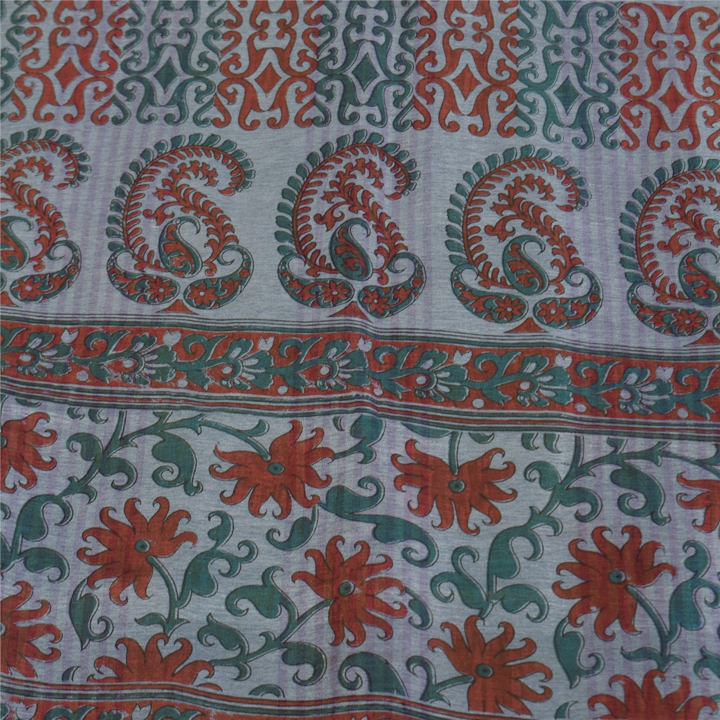 Sanskriti Vintage Art Silk Sarees Grey Painted Indian Sari Craft 5 Yard Fabric