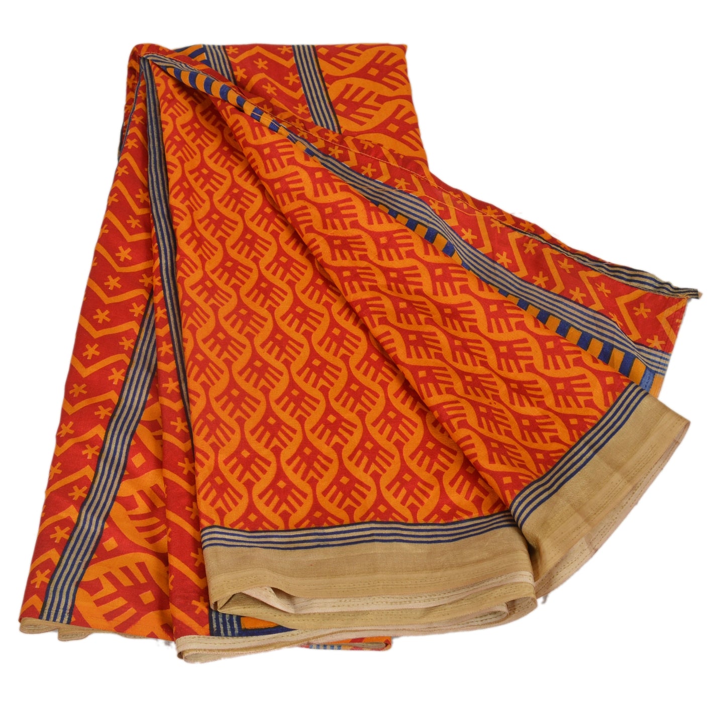 Sanskriti Vintage Yellow Sarees China Silk Printed Floral Fabric Sari 5 YD Craft