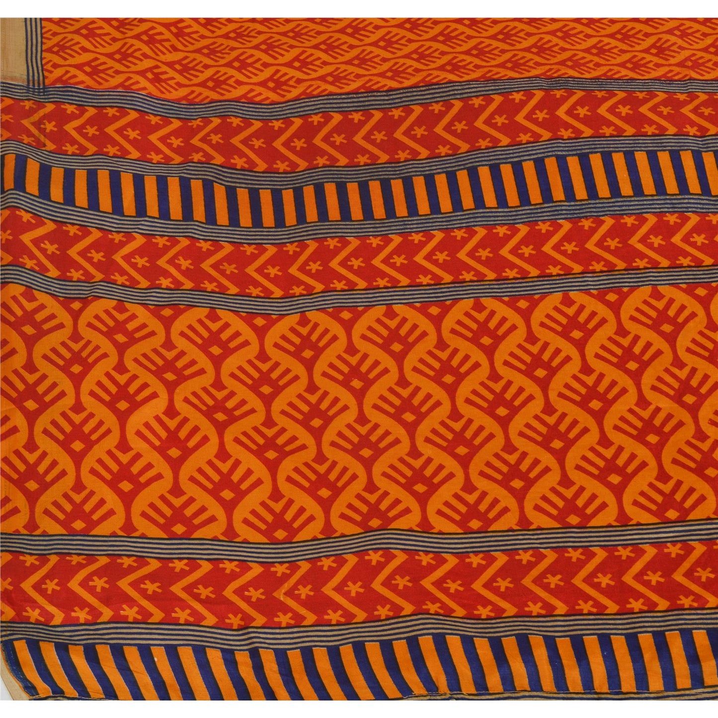 Sanskriti Vintage Yellow Sarees China Silk Printed Floral Fabric Sari 5 YD Craft