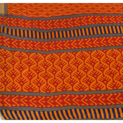 Sanskriti Vintage Yellow Sarees China Silk Printed Floral Fabric Sari 5 YD Craft