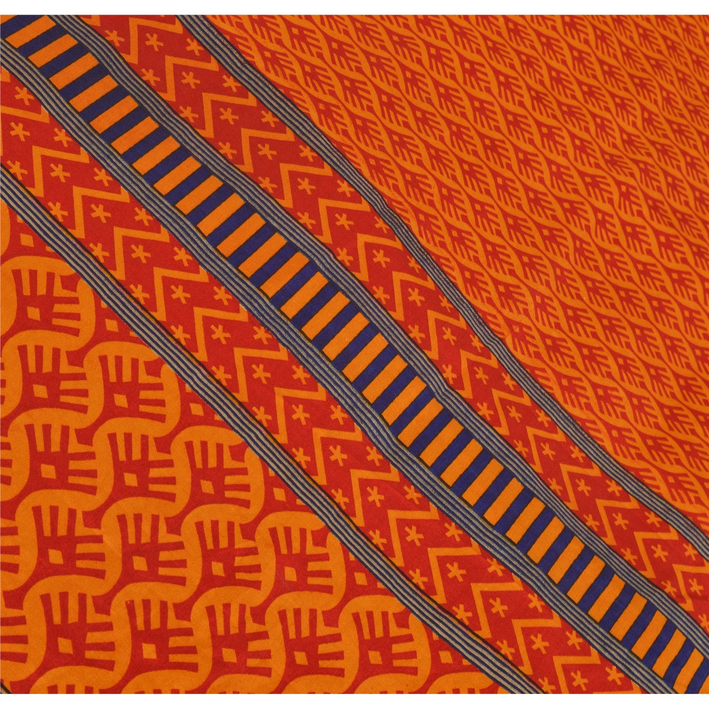 Sanskriti Vintage Yellow Sarees China Silk Printed Floral Fabric Sari 5 YD Craft