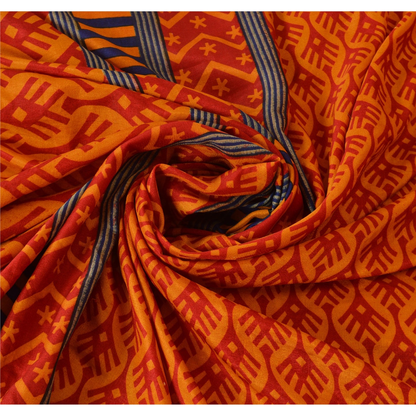 Sanskriti Vintage Yellow Sarees China Silk Printed Floral Fabric Sari 5 YD Craft