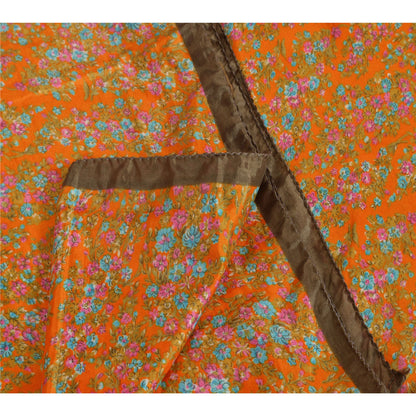Sanskriti Vintage Printed China Silk Sarees Orange Dress Making Sari Fabric