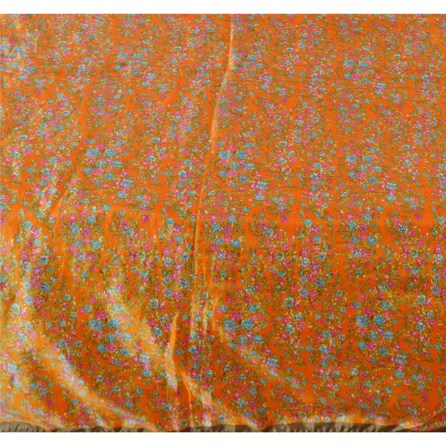 Sanskriti Vintage Printed China Silk Sarees Orange Dress Making Sari Fabric