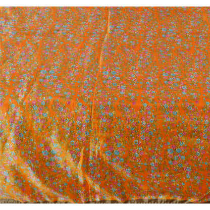 Sanskriti Vintage Printed China Silk Sarees Orange Dress Making Sari Fabric