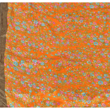 Sanskriti Vintage Printed China Silk Sarees Orange Dress Making Sari Fabric
