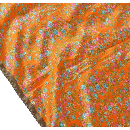 Sanskriti Vintage Printed China Silk Sarees Orange Dress Making Sari Fabric